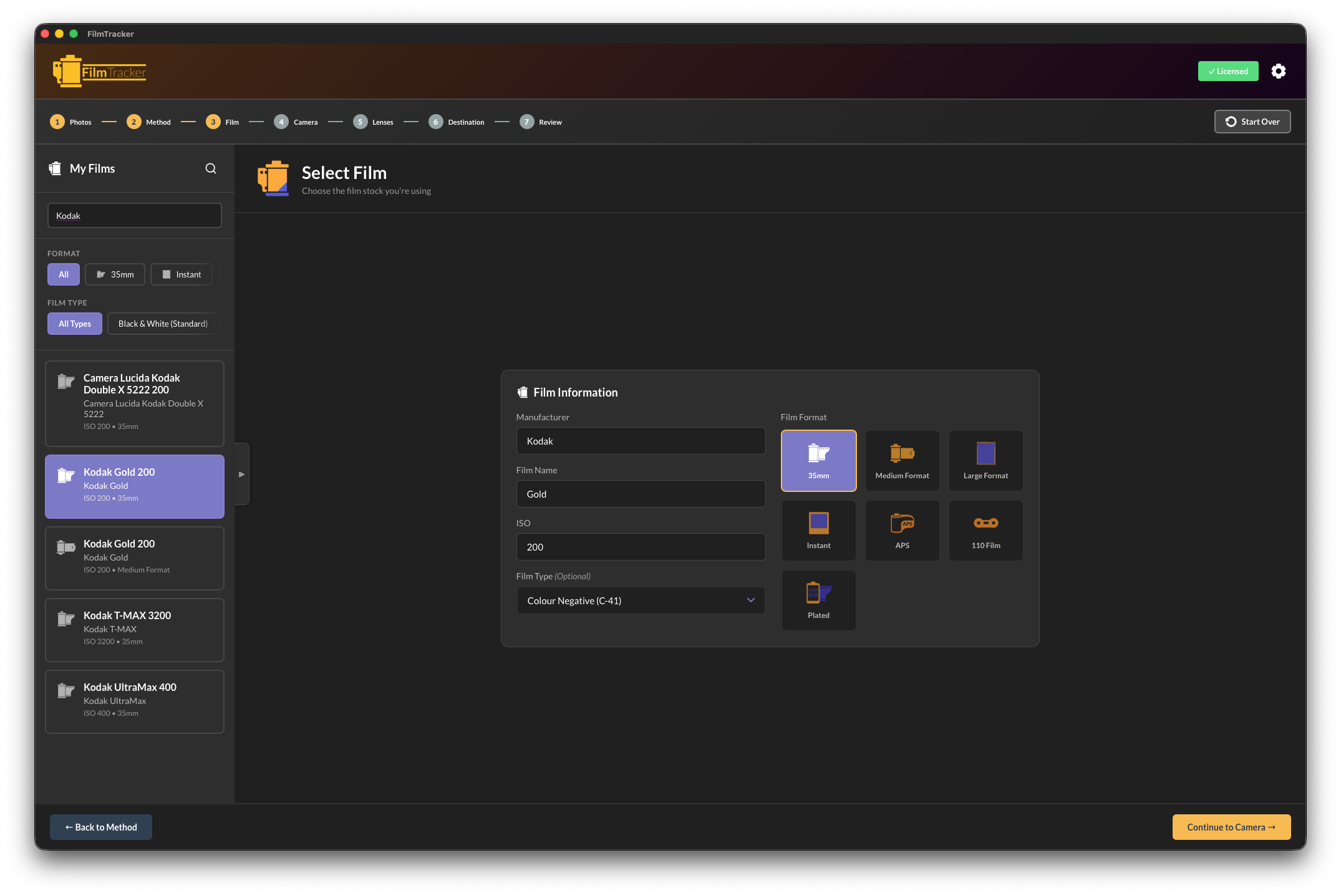 FilmTracker Desktop App Interface